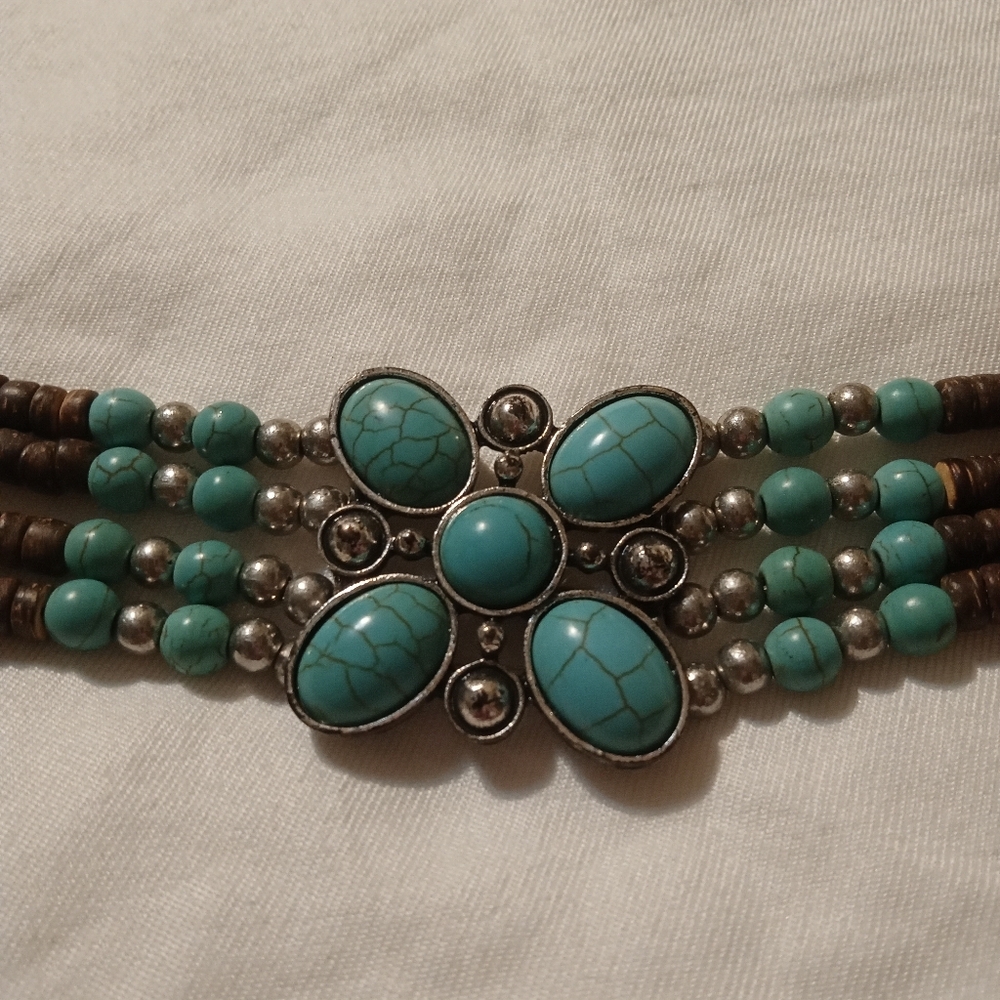 Turquoise and Silver Multi-Strand Bracelet
